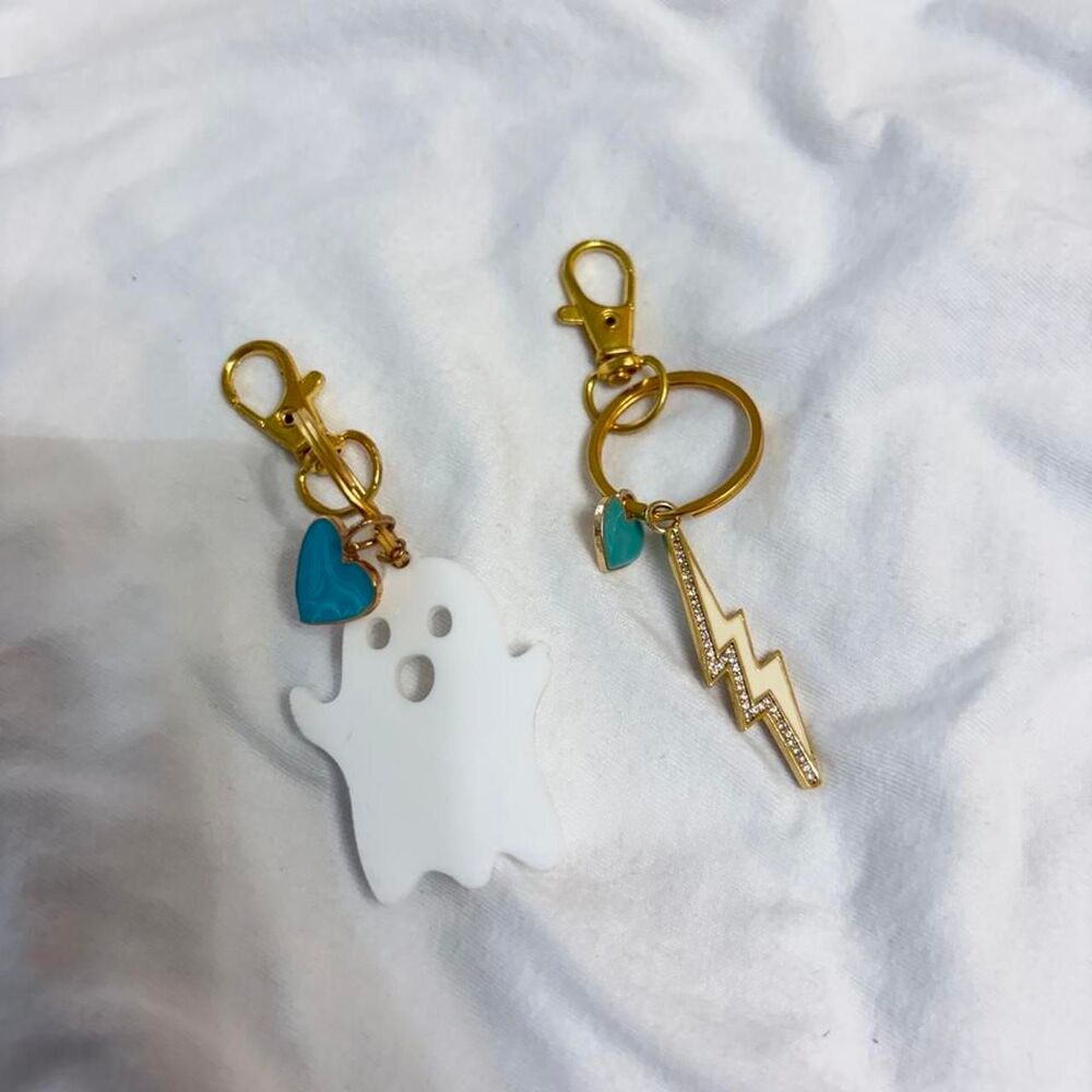 HANDMADE Ghost Lightning Bolt Keychain Kawaii Pastel Spooky Cute Bag Charm Punk